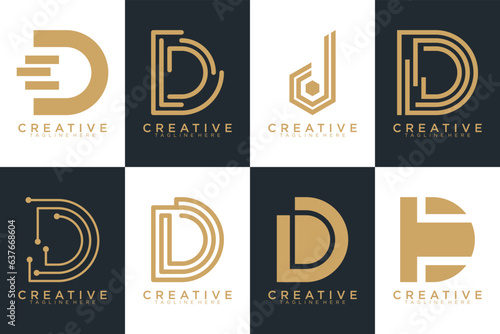 Set of gold letter D logo with modern creative concept for company or person Premium Vector, white and black background