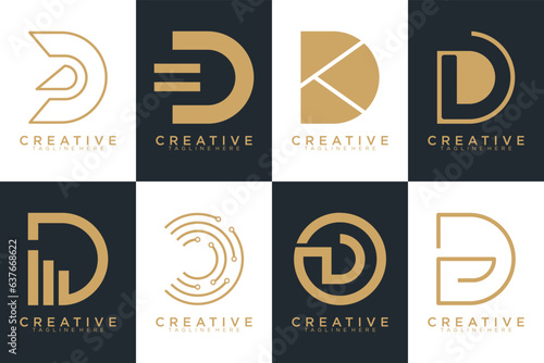 Set of gold letter D logo with modern creative concept for company or person Premium Vector, white and black background
