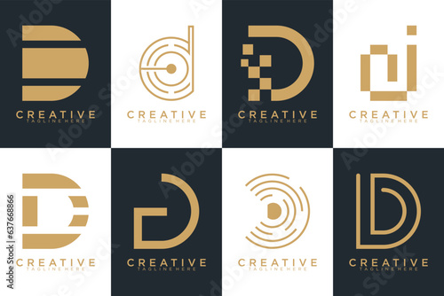 Set of gold letter D logo with modern creative concept for company or person Premium Vector, white and black background