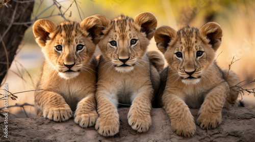 Group of cute lion cubs © Veniamin Kraskov