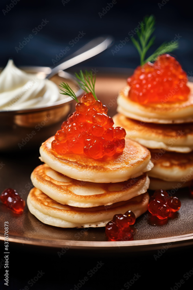 Pancakes with Caviar and Sour Cream Pancakes with Caviar and Sour Cream