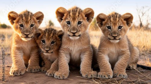 Group of cute lion cubs