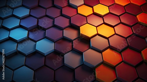 Close-up of modern symmetrical hexagon arrangement with gradient color for wallpaper or background
