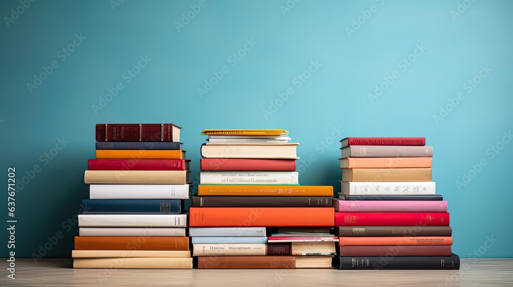 Close-up of pile of books on minimalistic background or stock of books for world book day background Close-up of pile of books on minimalistic background or stock of books for world book day background
