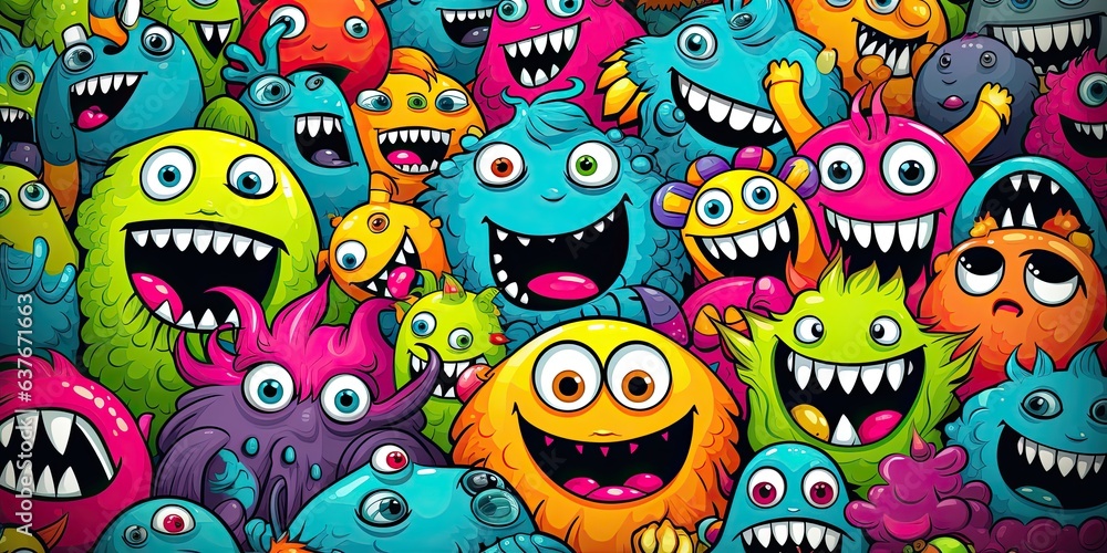 a lot of cute monsters cartoon, generative AI a lot of cute monsters cartoon, generative AI