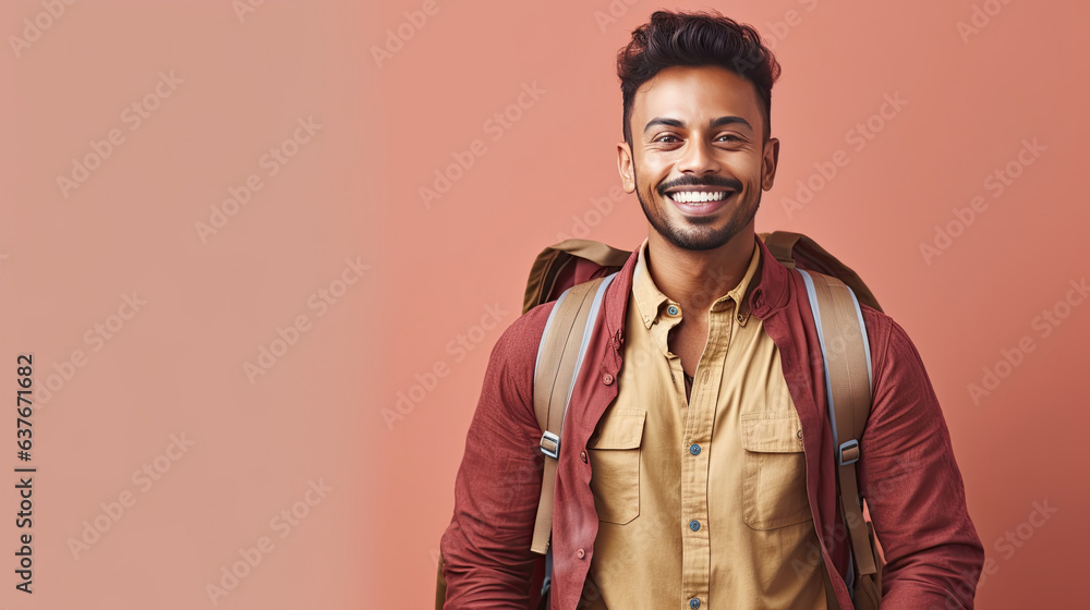 Smiling indian man on lilac background. Generative Ai Smiling indian man on lilac background. Generative Ai