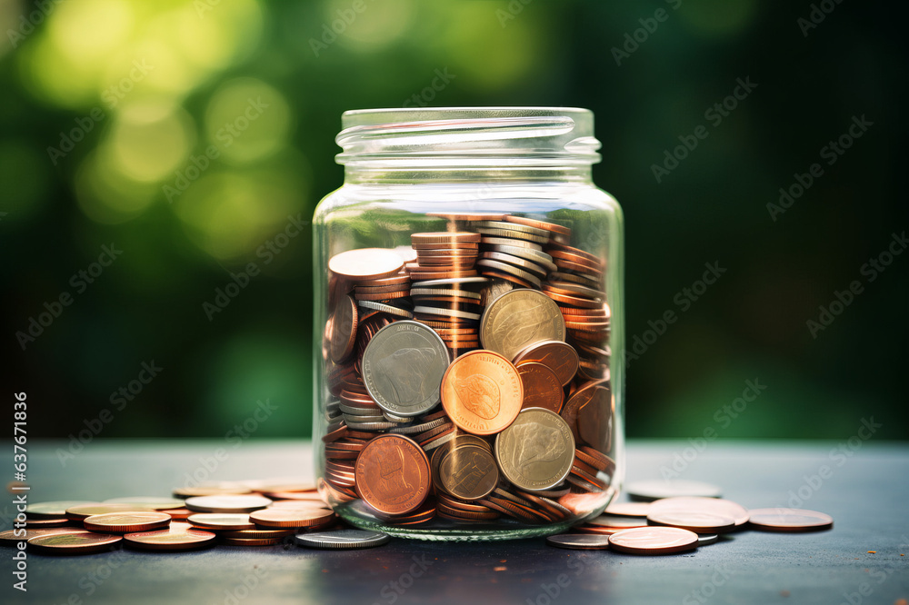 Jar with money, concept of saving Jar with money, concept of saving