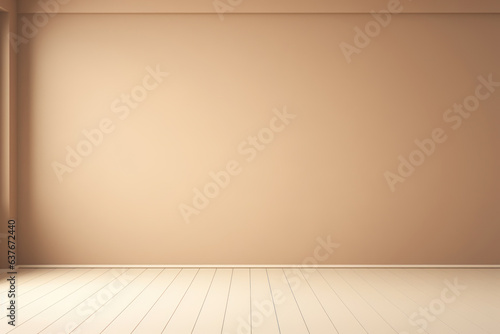 Neutral Elegance: Tan Beige Interior Wall with Wood Floor Paneling, Ideal for Photography and Design, Text Copy, Generative AI © illuminating images