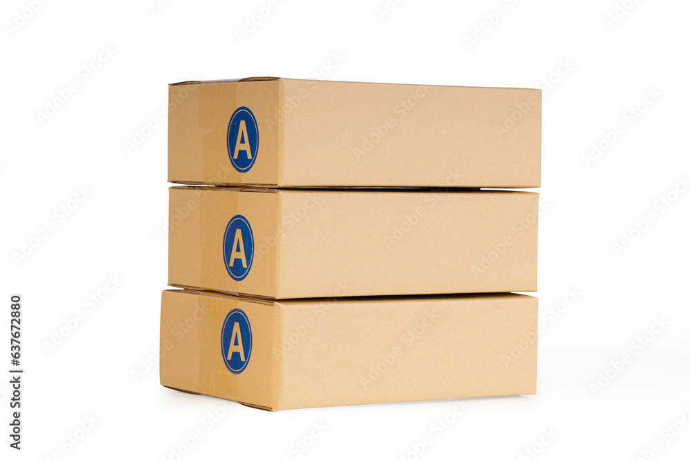 Obraz premium Cardboard box stacking isolated on white background with clipping path.