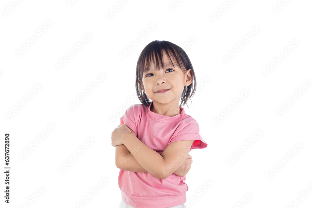 Beautiful little asian girl standing and arm cross isolated on white background with clipping path. Beautiful little asian girl standing and arm cross isolated on white background with clipping path.