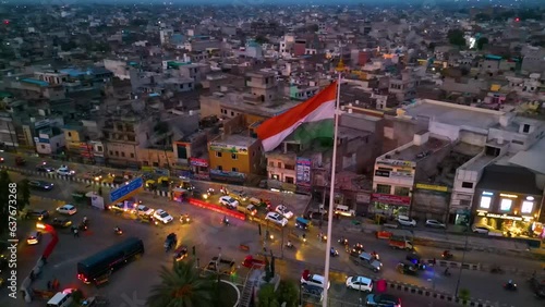 Ludhiana City Night Lighting View From Drone and Indian Flag photo