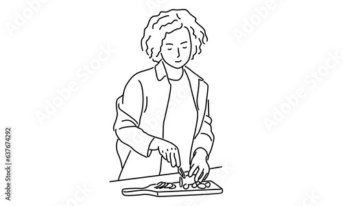 line art of girl cooking food