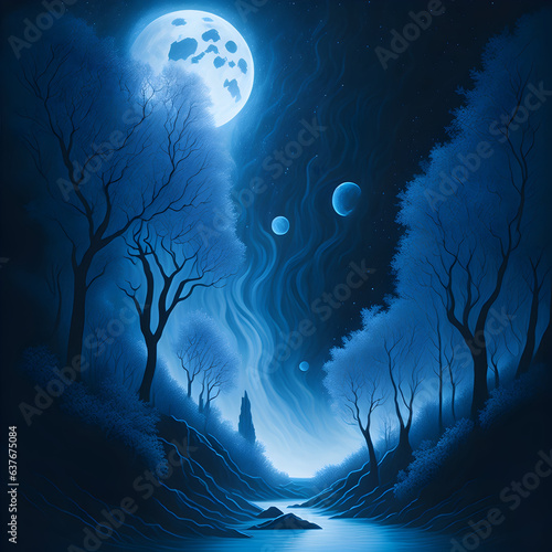 Nocturnal Dreamscape Illusion In this captivating digital painting, an abstract gradient of white, blue, and black is masterfully blurred, creating an enchanting visual illusion