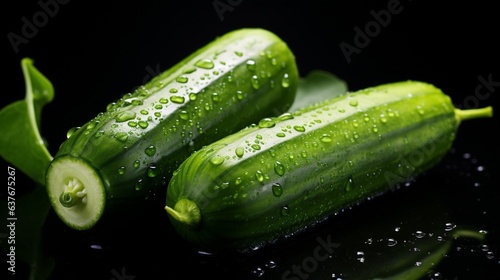 Generative AI   Fresh Cucumber vegetable with water droplets isolated on white background with clipping path