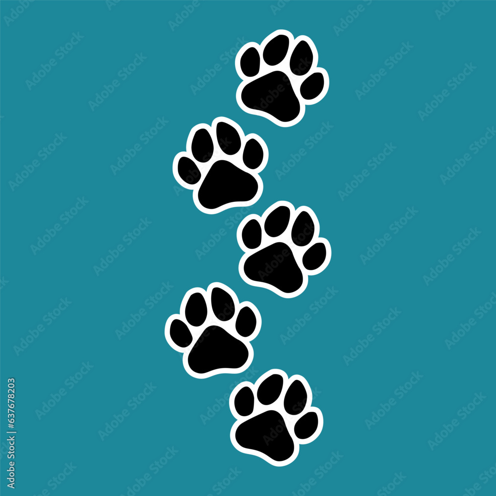 Fototapeta premium Paw print step. Paw foot trail print of animal. Dog, cat, bear, puppy silhouette 