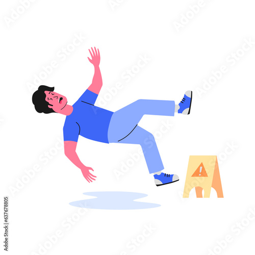 Man slip and fall on the wet floor concept of something went wrong oops empty state illustration
