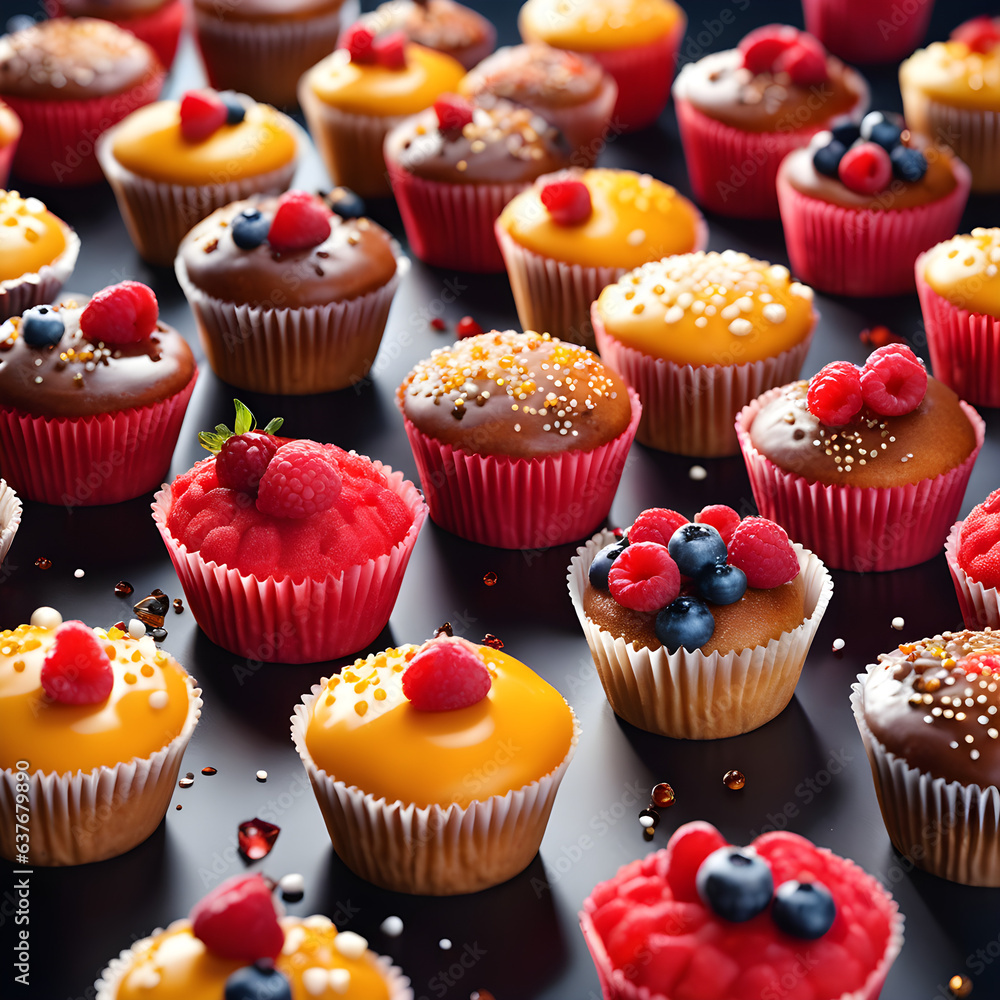 Indulge in the Softness and Diverse Flavors of the Muffin World.(Generative AI) Indulge in the Softness and Diverse Flavors of the Muffin World.(Generative AI)
