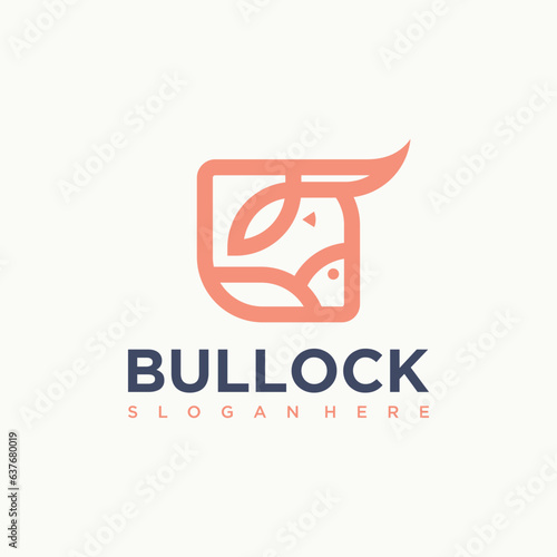 Square outline Head Bull vector logo design template