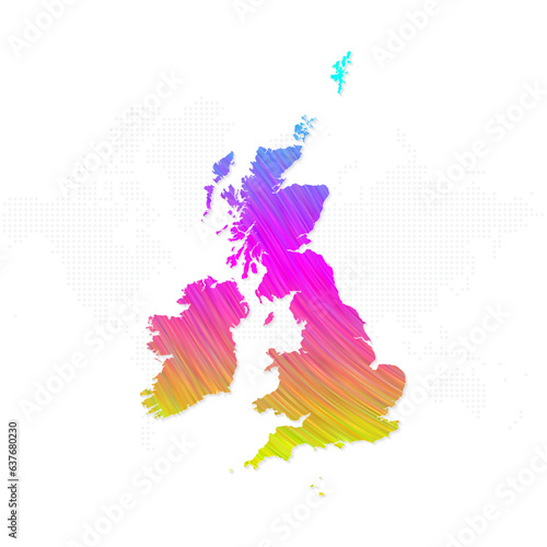 United Kingdom map in colorful halftone gradients. Future geometric patterns of lines abstract on white background. Vector illustration EPS10