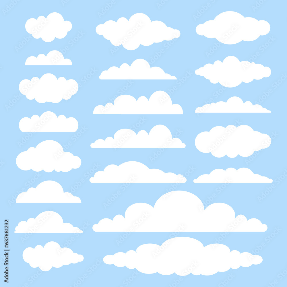 Set of white cloud vector flat illustrations Set of white cloud vector flat illustrations