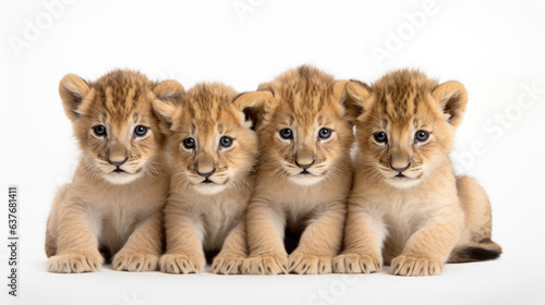 Group of cute lion cubs on a white background © Veniamin Kraskov