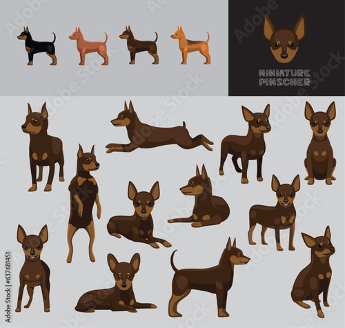 Dog Miniature Pinscher Cartoon Vector Illustration Color Variation Set Tan Chocolate
