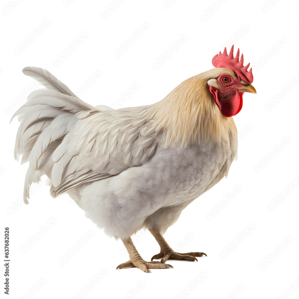 Portrait of a chicken isolated on white background cutout