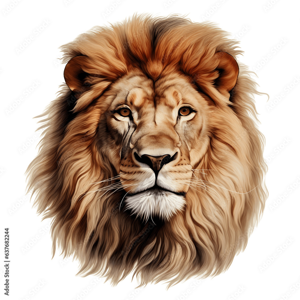 Close up of a lion face isolated on white background 