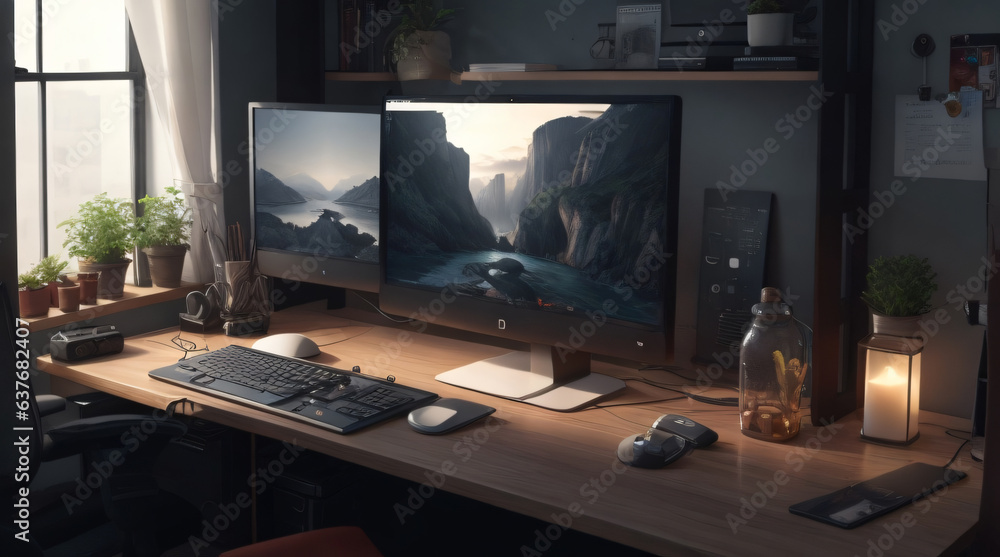 Naklejka premium modern living room with computer