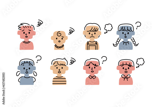 がっかりしたり疑問を感じたりしている子供のアイコンセット