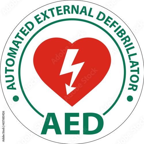 Floor Sign AED with Defib Heart, Red Border Floor Sign