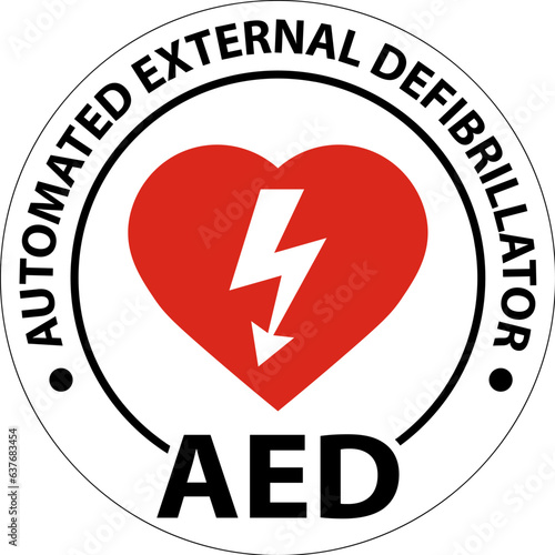 Floor Sign AED with Defib Heart, Red Border Floor Sign