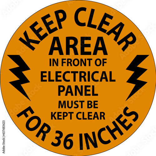 Floor Sign Keep Clear - Area In Front Of Electrical Panel Must Be Kept Clear For 36 Inches