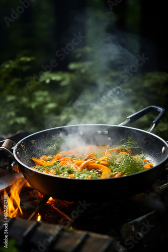 Cooking in nature, near the campfire