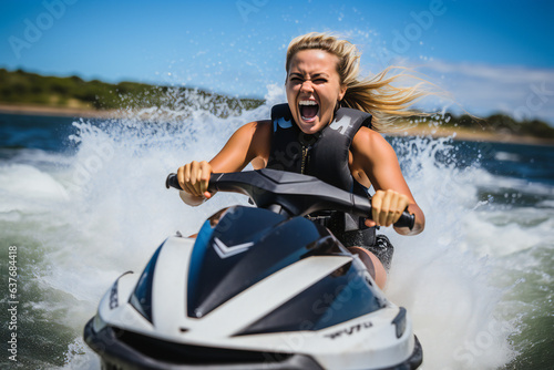 Happy young woman on skijet