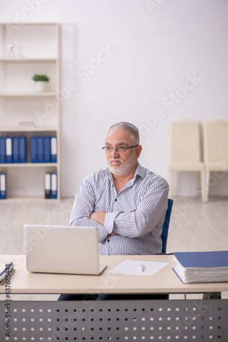 Old male employee working at workplace