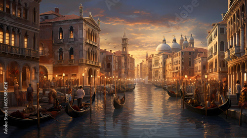 A depiction of Venice's historic buildings along its canals © ginstudio