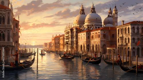 A depiction of Venice's historic buildings along its canals