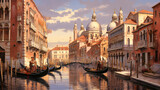 A depiction of Venice's historic buildings along its canals