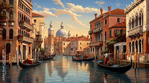 A depiction of Venice's historic buildings along its canals © ginstudio