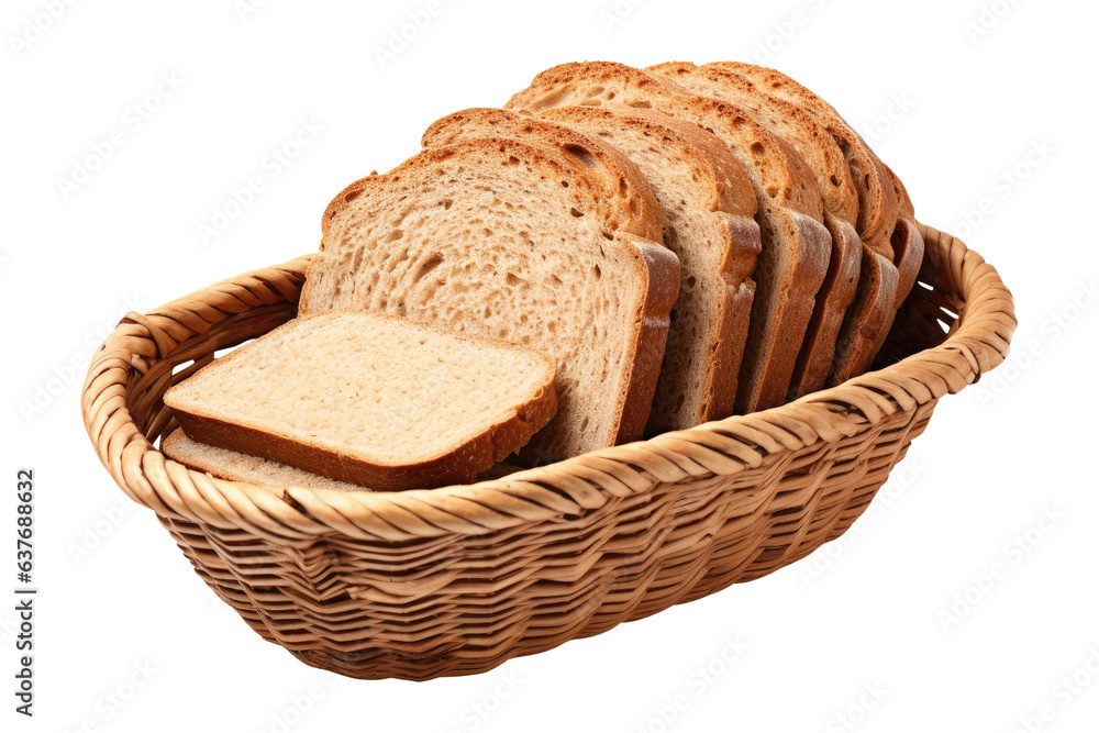 Slices of bread in a basket isolated on transparent background Slices of bread in a basket isolated on transparent background