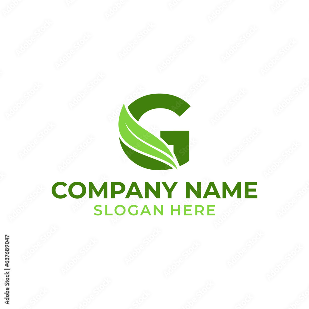 Letter G logo with leaf vector. G leaf logo template, leaf logo initials Letter G logo with leaf vector. G leaf logo template, leaf logo initials