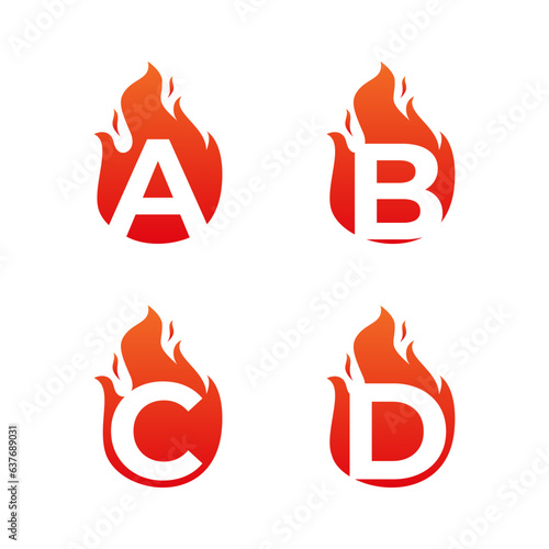 Letter flame for logo company. Letter A B C D logo flame template, fire logo initials