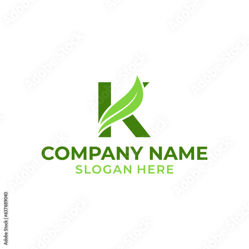 Letter K logo with leaf vector. K leaf logo template  leaf logo initials