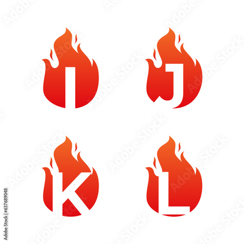 Letter flame for logo company. Letter I J K L logo flame template, fire logo initials