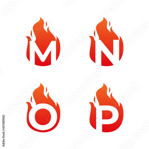 Letter flame for logo company. Letter M N O P logo flame template, fire logo initials