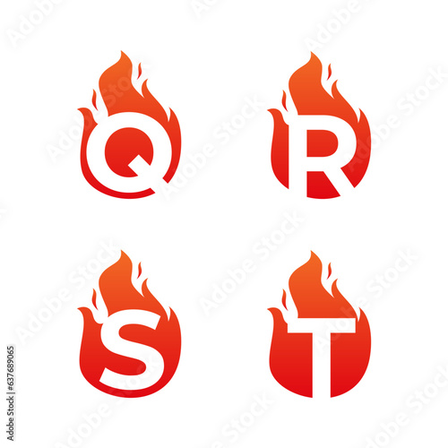 Letter flame for logo company. Letter Q R S T logo flame template, fire logo initials