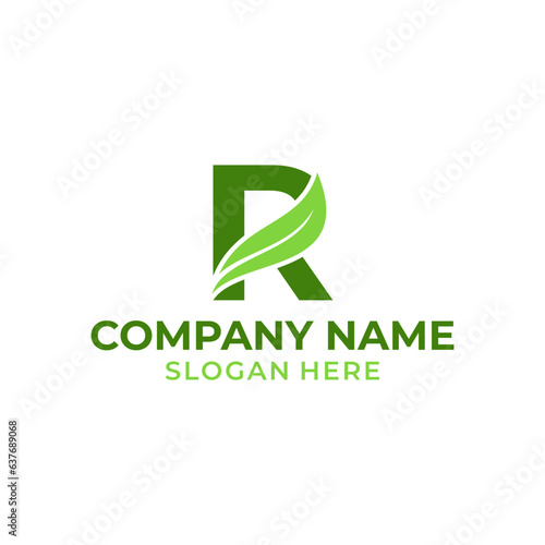 Letter R logo with leaf vector. R leaf logo template, leaf logo initials