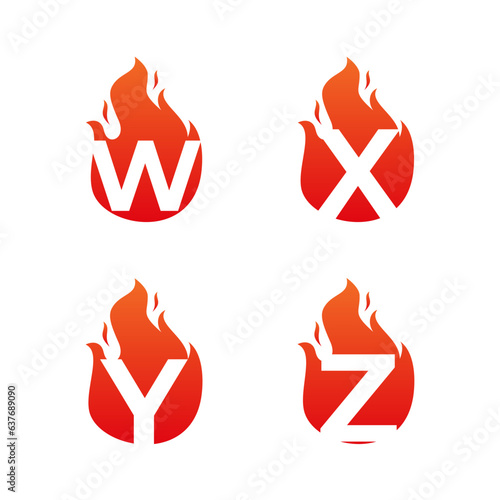 Letter flame for logo company. Letter W X Y Z logo flame template, fire logo initials