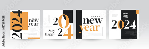 Creative and Colorful 2024 Happy New Year Poster Set. Suitable, for Card, Banner, Poster, Flyer, Cover, and Social Media Post Template